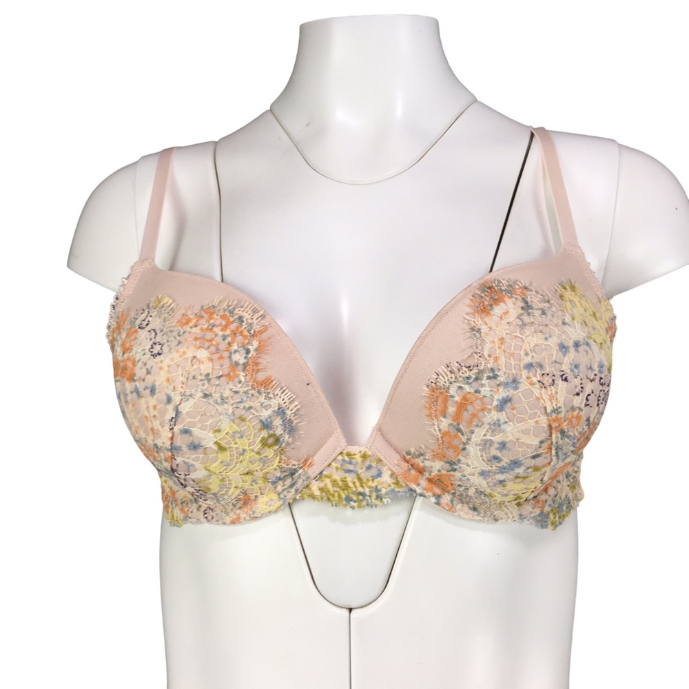 Victoria's Secret Dream Angels Push Up Floral Pink Blue Orange Yellow Size 34C